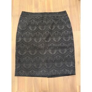 Ann Taylor Black Jacquard Lace Pattern Pencil Skirt Womens Size 12 Knee Length